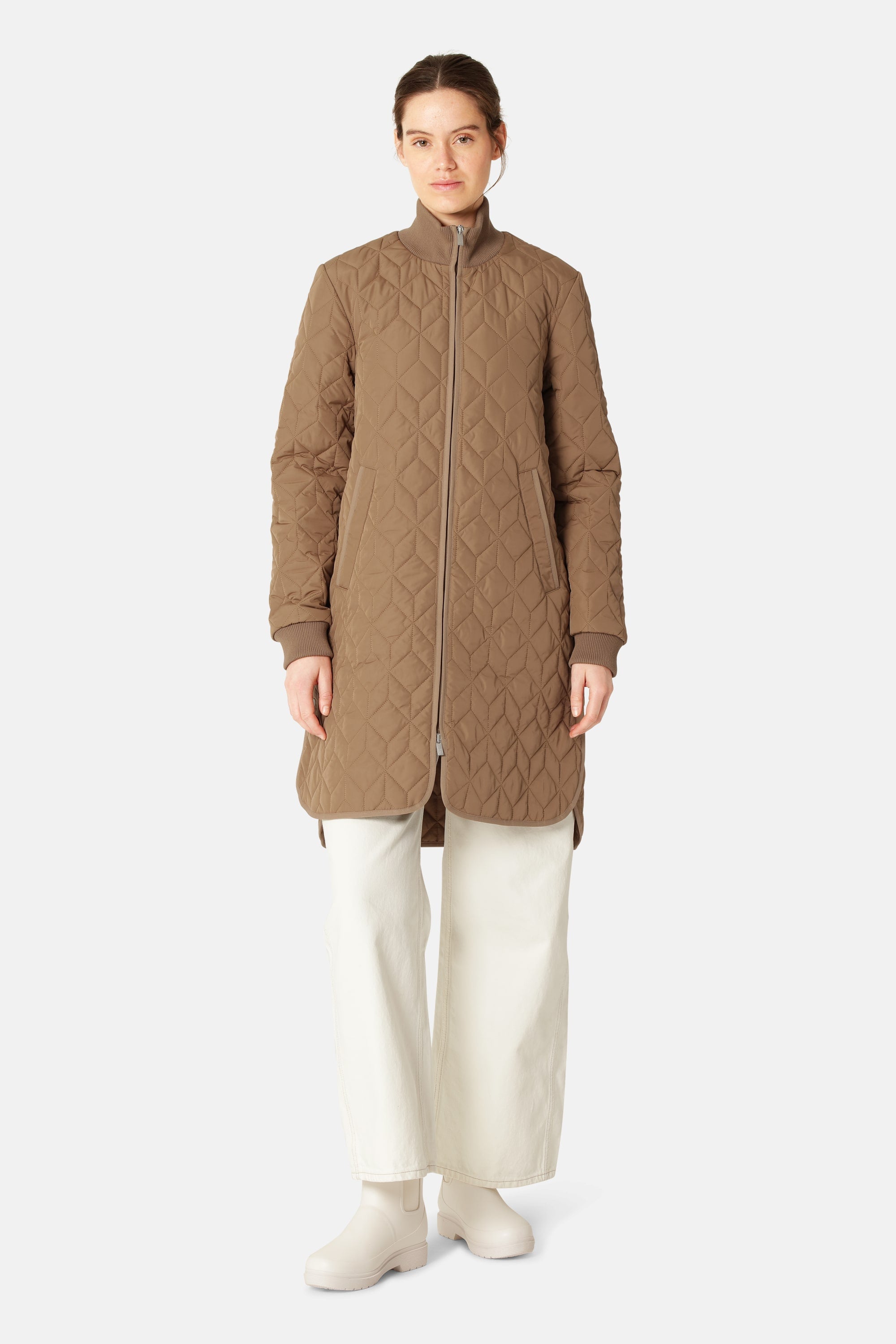 Long Padded Quilt Jacket - Mocca